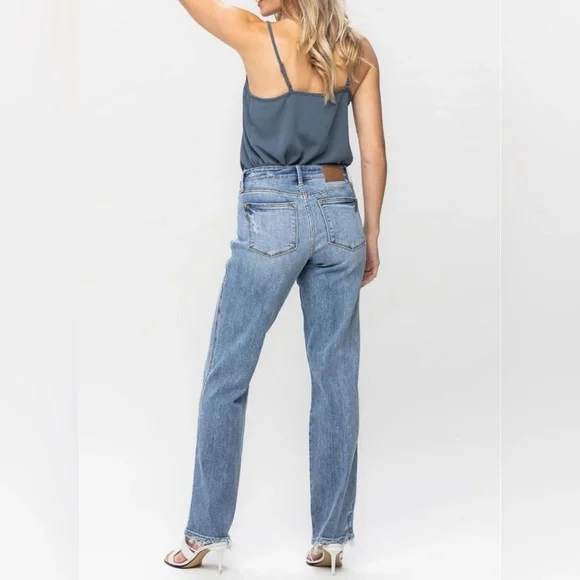 Judy Blue “Dad” High Rise Cell Phone Pocket Jeans With Distressed Spots Size 3 - Picture 3 of 16